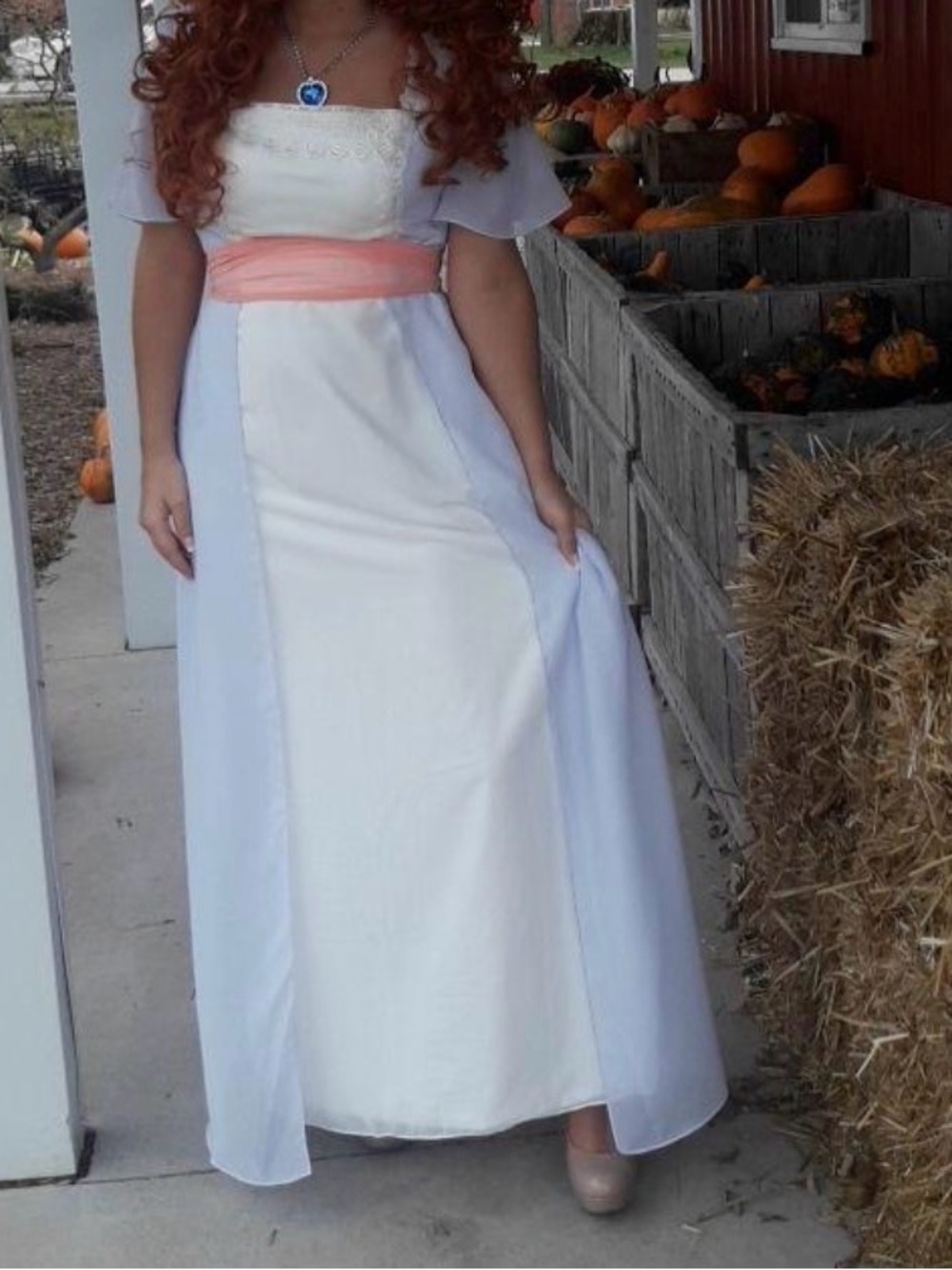 TITANIC - Rose Dawson Dress -White and Light PurpleMaxi Dress with Pink Waist